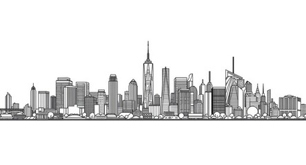 Fototapeta premium Fine line black and white city skyline drawing