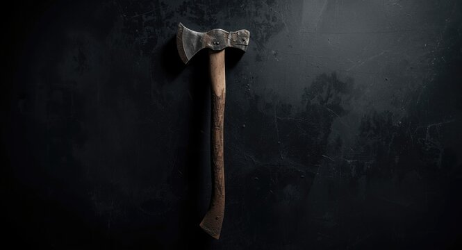 menacing axe displayed on a dark shadowed panel background