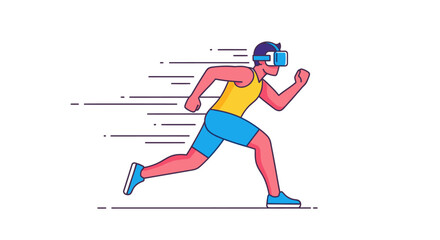 Fototapeta premium Man running with virtual reality headset, motion blur effect, futuristic sports and technology concept