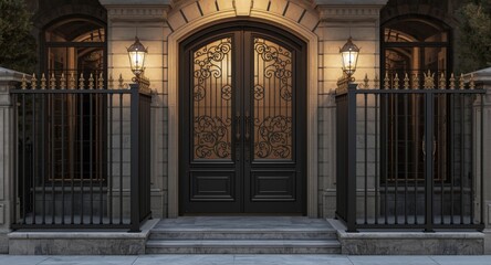 Obraz premium Creative wrought iron door and fence designs with matching railing details