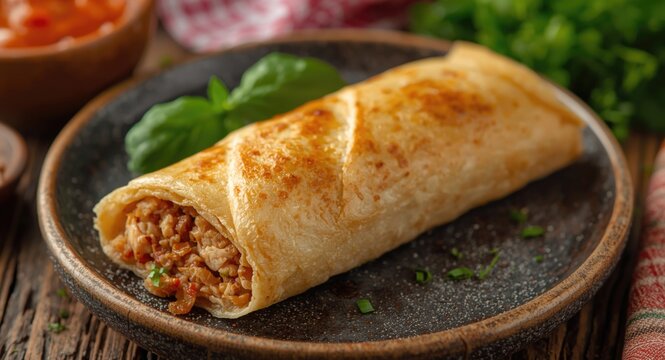 Delicious empada stuffed with seasoned chicken filling