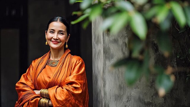 Woman in Orange Traditional Attire