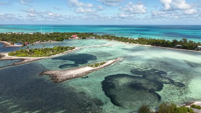 Kiribati South Tarawa Bairiki Atoll Capital Gilbert Islands Oceania Pacific Thin Strip Aerial Drone 4K
