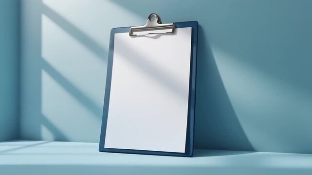 healthcare mockup, clipboard with blank medical report paper, clean background, soft shadow