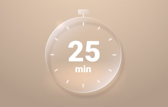 25 Min Time Interval for Productivity and Focus. Modern Business Glassmorphic Banner with Clock