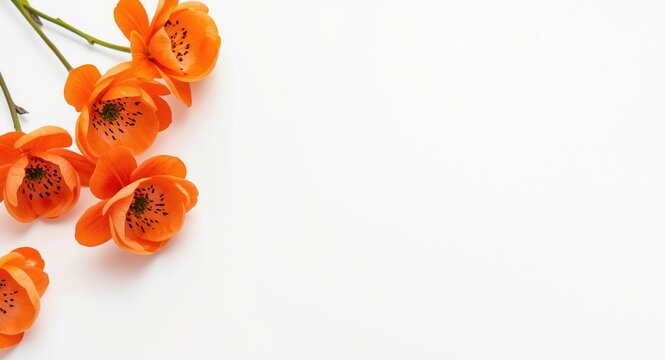 Natural orange blossom flower composition on minimalistic white background with copy space
