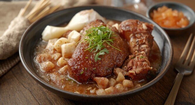 Mouthwatering aspic featuring succulent pork knuckle and soft pork legs