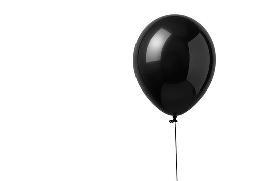 Shiny black balloon floating with string, reflecting light, celebrating party events, isolated on transparent background