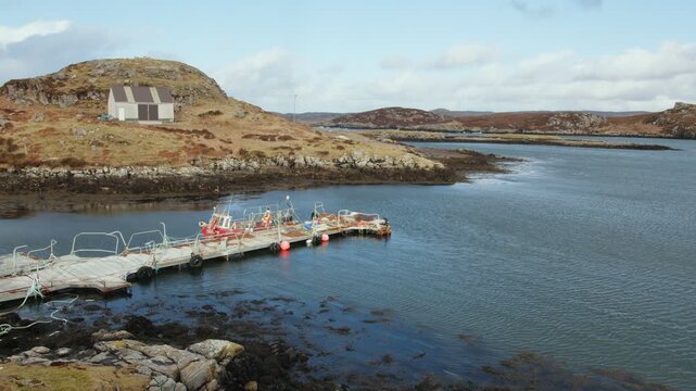 Static shot of a pontoon pier in Bernera on the Outer Hebrides.