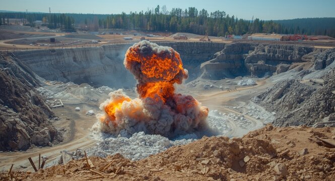 Controlled mining blast in a major open pit extraction site