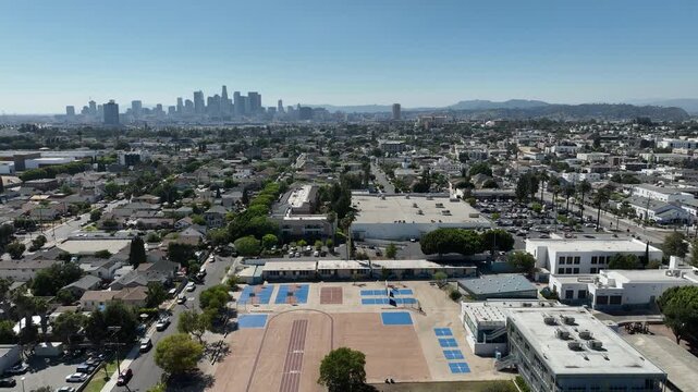Los Angeles Downtown from East Los Angeles Aerial Shot L California USA