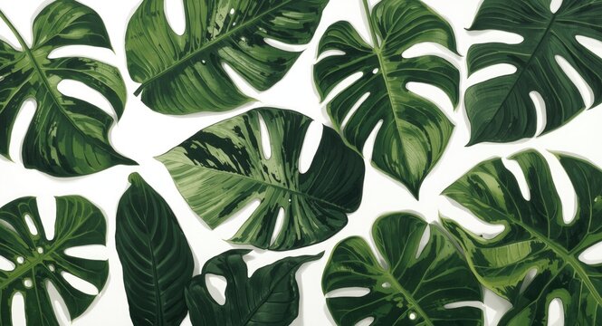 Oil painting emphasizing the unique leaf shapes and patterns of Mitragyna speciosa on white