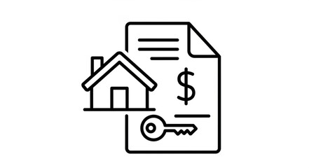 Obraz premium An illustration depicting a house icon next to a document with a dollar sign and key.