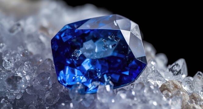 Deep blue sapphire crystal with remarkable clarity closeup