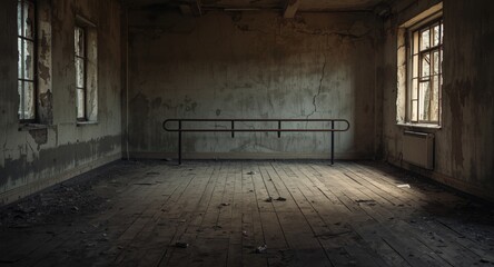 Obraz premium Neglected ballet training room in a dilapidated building interior