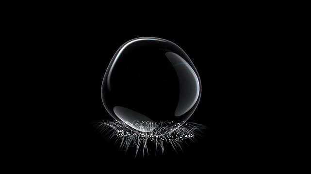 Water element background. Movement of air bubbles on the pistil-like particles that support and move with the air bubbles. Alpha Channel and Green Screen. Animation, 3d render.