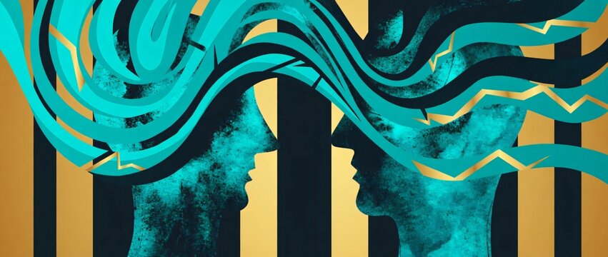 Profili astratti con punto interrogativo e fulmine, dubbio e soluzione