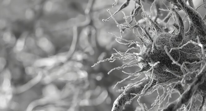 Resting ramified microglia detected in grey brain tissue using Rio Hortegas silver carbonate stain