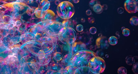 Obraz premium Psychedelic abstract showing vivid multicolored soap bubbles in motion