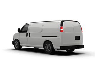 White Full Size Cargo Van Three Quarter Rear-Side Angle View Isolated on Transparent White Background &ndash; Commercial Vehicle 2003