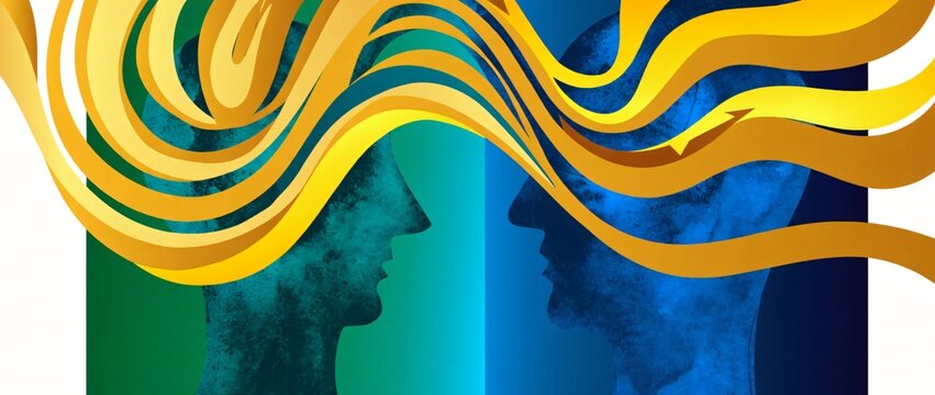 Illustrazione vettoriale concettuale di due profili maschili in dialogo.