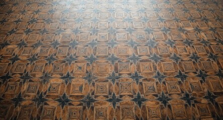 Fototapeta premium Floor covered with intricate geometric tile patterns emphasizing symmetry and shapes