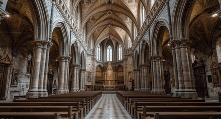 Obraz premium Renowned historic altar chamber characterized by gothic arches and religious symbolism
