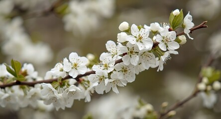 Obraz premium Natural background with gentle white blossoms on branches for peaceful floral themes