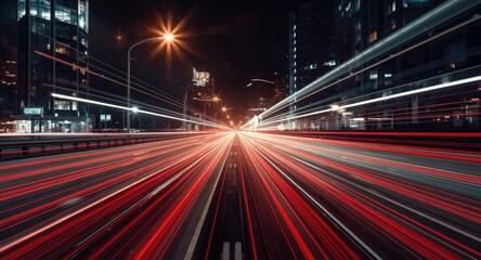 Fototapeta premium Abstract dynamic tracks illustrating business concept with urban background