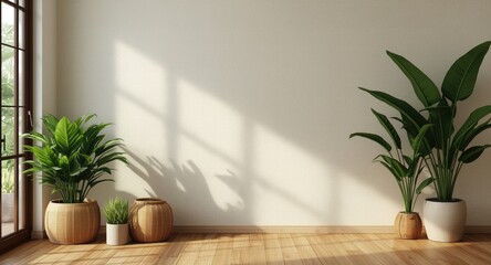 Fototapeta premium Refreshing Asian spa corner with tropical plant life offering ample writing space
