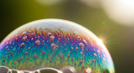 Obraz premium Vibrant soap bubble glows with rainbow colors in sunlight outdoors