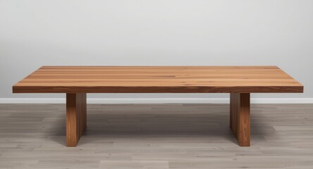 Fototapeta premium Long handcrafted wooden dining table with natural grain finish