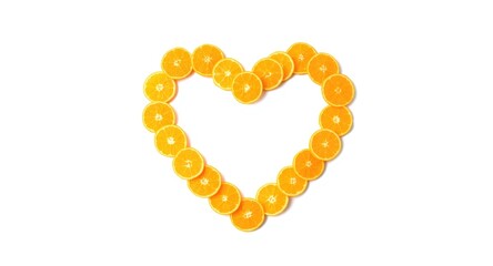 Obraz premium Heart shaped mandarin orange arrangement on white isolated background with mockup copyspace for healthy lifestyle concept