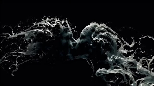Romantic love theme for Valentines Day. A highresolution, abstract, highdefinition wallpaper of white water splashing against a black background, creating a mesmerizing visual effect.