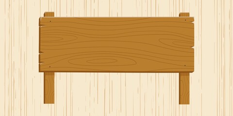 A simple brown wooden signpost illustration set against a light-colored vertical wood plank background. © alongkorn89
