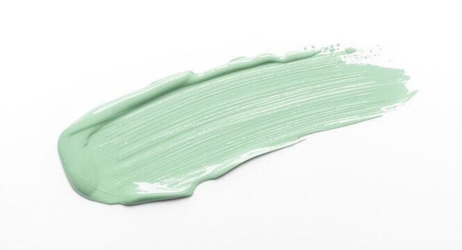 Light green nail polish streak isolated on white canvas with copy space