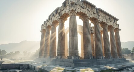Obraz premium Sculpted stone pillars and soaring arches of an ancient mythical temple