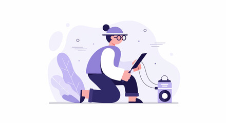Obraz premium Flat illustration of person interacting with tech device and device