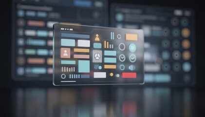 Fototapeta premium Medium framing capturing trade compliance dashboard with detailed alert message in focus communication logs softly blurred in the background.