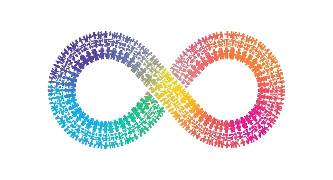 Rainbow infinity symbol representing neurodiversity with a focus on autism inclusivity and acceptance
