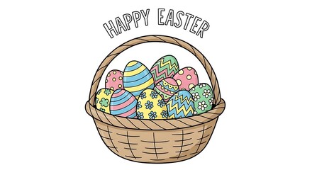 Fototapeta premium Easter Basket Full of Colorful Decorated Eggs Holiday Celebration.