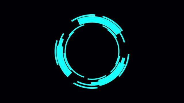 Cyan Futuristic Circular HUD Scanner Ring with Radial Loading Interface and Alpha Channel 4K