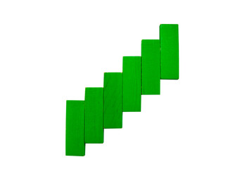 Fototapeta premium Green wooden blocks arranged in ascending order forming a growth chart concept isolated on transparent background.