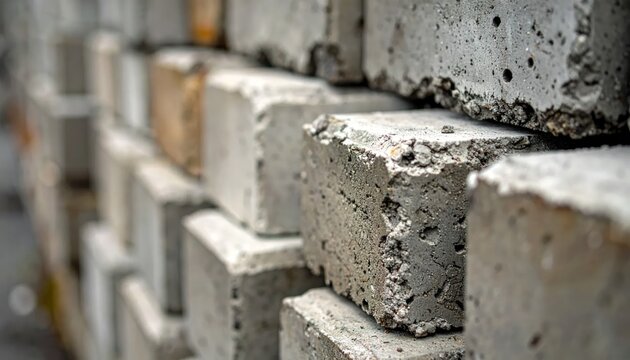 Concrete Blocks Stacked in Construction Site.