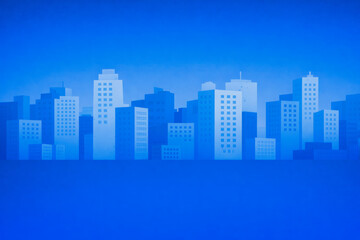 Fototapeta premium Minimal blue city skyline background with modern buildings silhouettes and soft gradient. Clean urban illustration suitable for business, technology, presentation or corporate design.