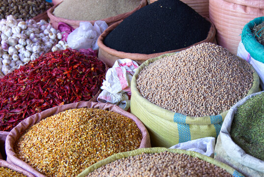Legumes for sale at the Addis Ababa fruit and vegetable market
