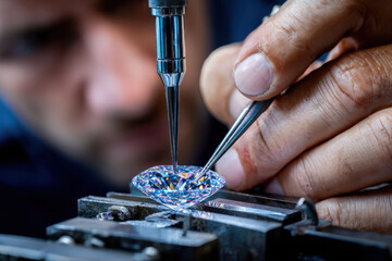 Fototapeta premium Close Up of Diamond Cutting Process with Tools