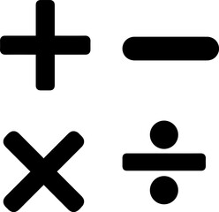 Obraz premium Basic Mathematical Symbols Set - Plus, Minus, Multiply, and Divide Icons on White Background