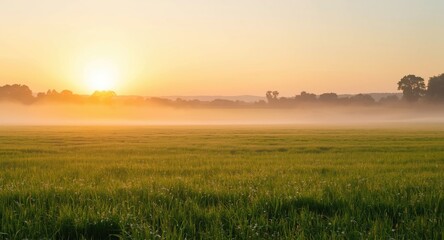 Obraz premium Quiet country field at dawn emphasizing ecological balance