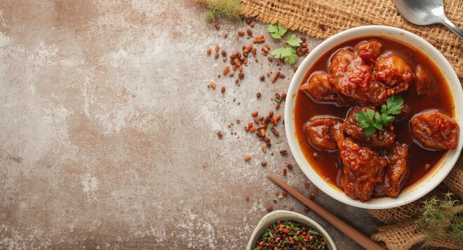 Sambal goreng ati traditional spicy chicken liver dish great for recipe posts with copy space
